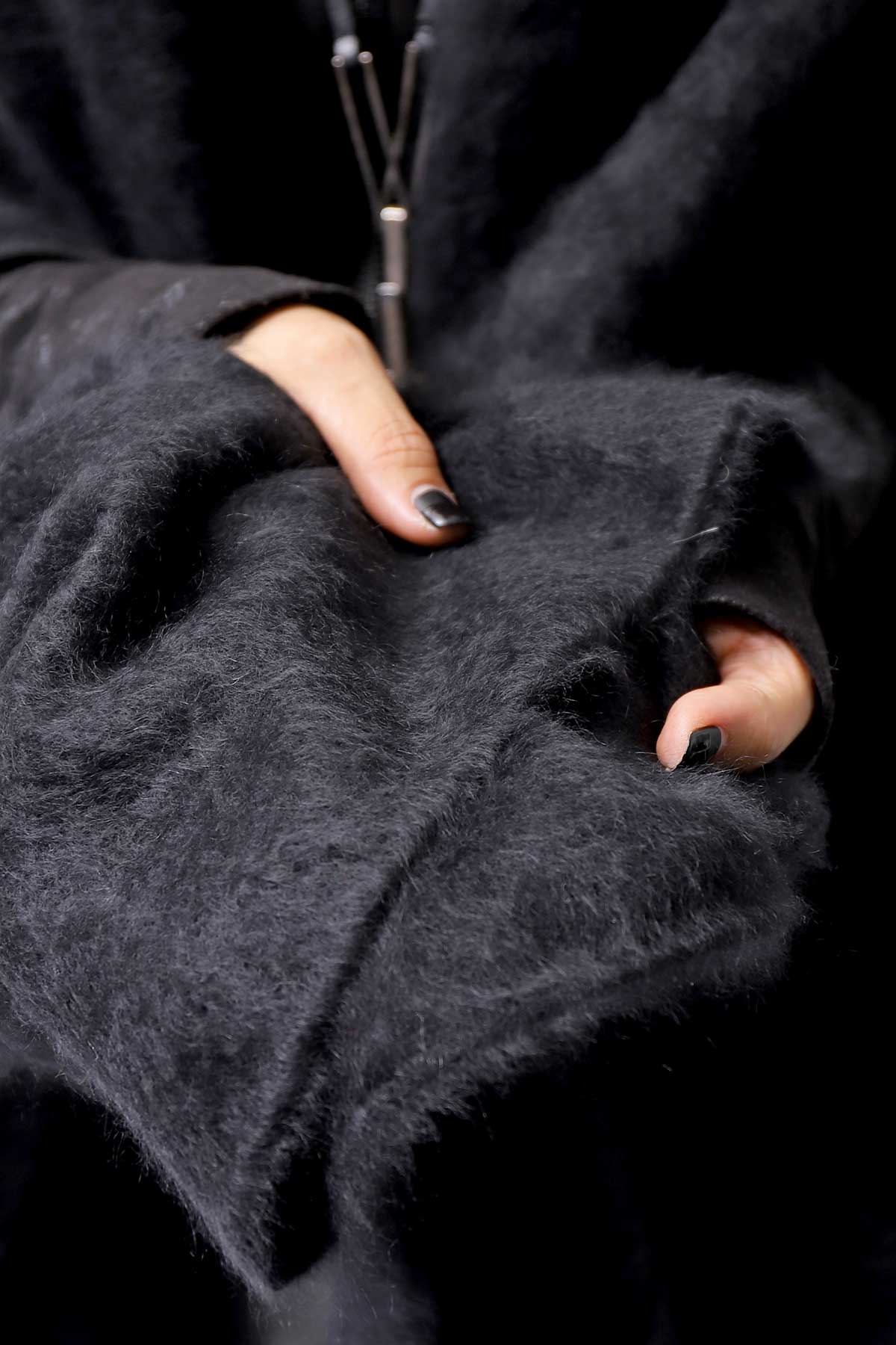 【RUNDHOLZ】 UNISEX RACCOON MULTI CARDIGAN COAT KNIT 141 7709_BLACK