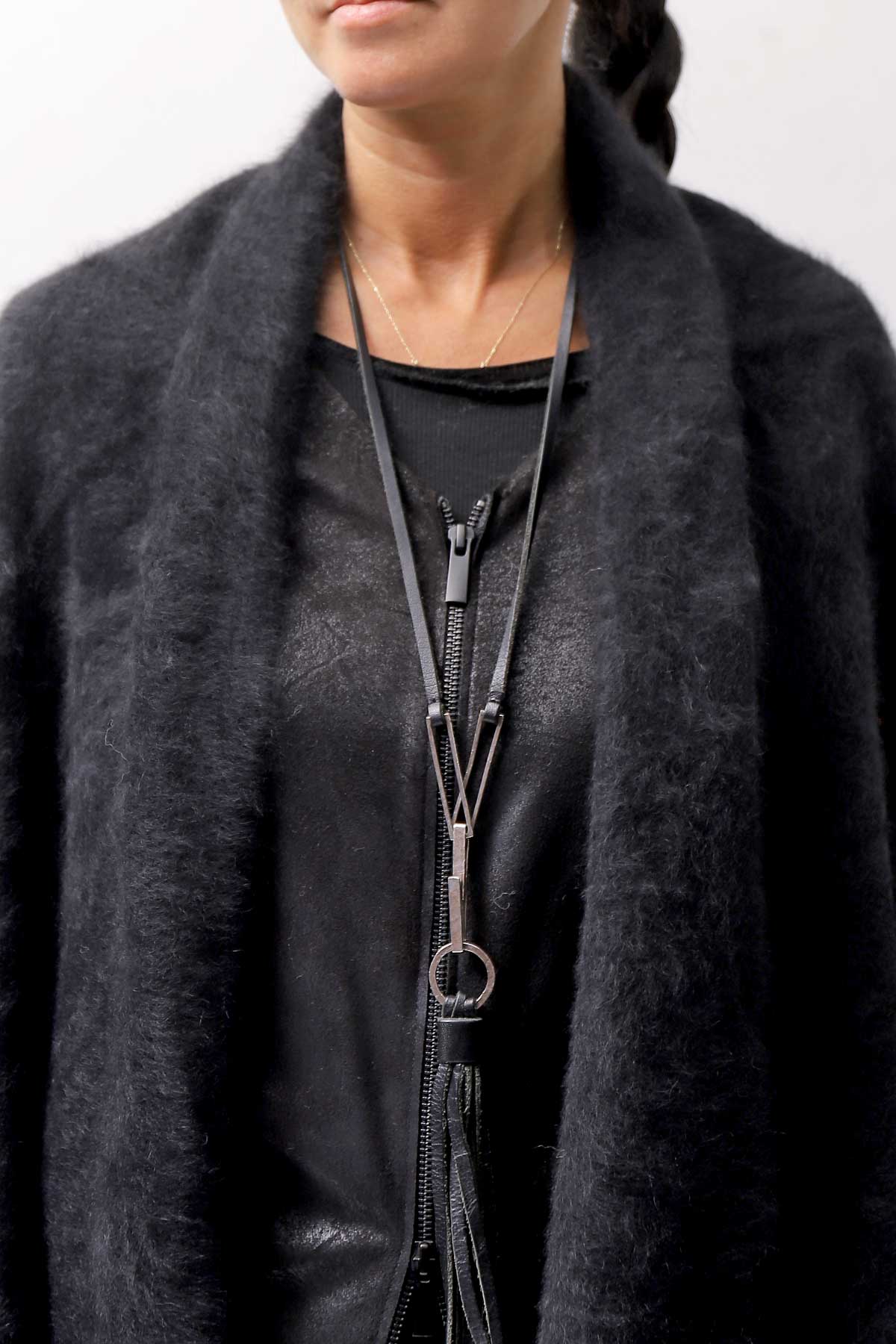 【RUNDHOLZ】 UNISEX RACCOON MULTI CARDIGAN COAT KNIT 141 7709_BLACK