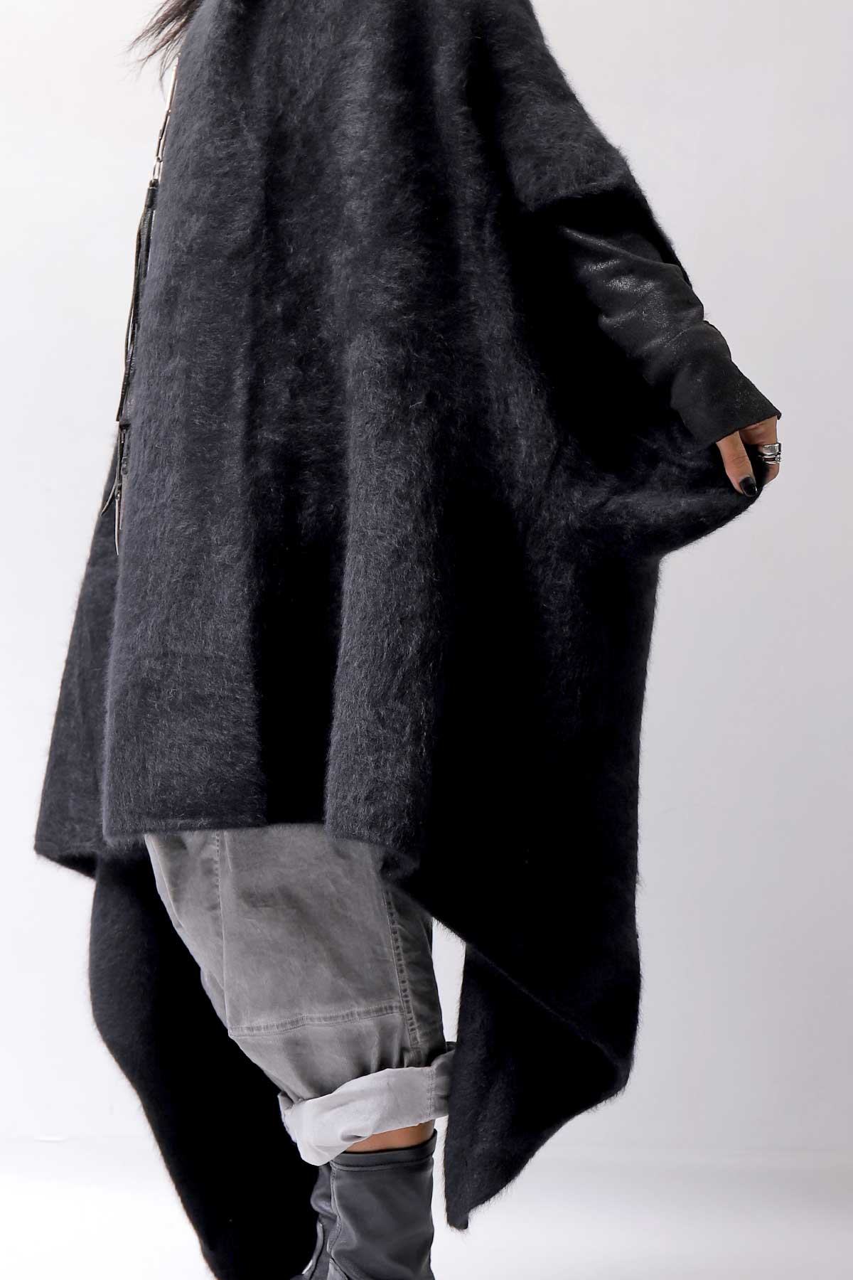 【RUNDHOLZ】 UNISEX RACCOON MULTI CARDIGAN COAT KNIT 141 7709_BLACK