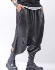 【Primordial is Primitive】 UNISEX ASYMMETRY STRETCH ECO LEATHER PANTS 722HA_BLACK