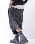 【Primordial is Primitive】 UNISEX ASYMMETRY STRETCH ECO LEATHER PANTS 722HA_BLACK