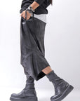 【Primordial is Primitive】 UNISEX ASYMMETRY STRETCH ECO LEATHER PANTS 722HA_BLACK