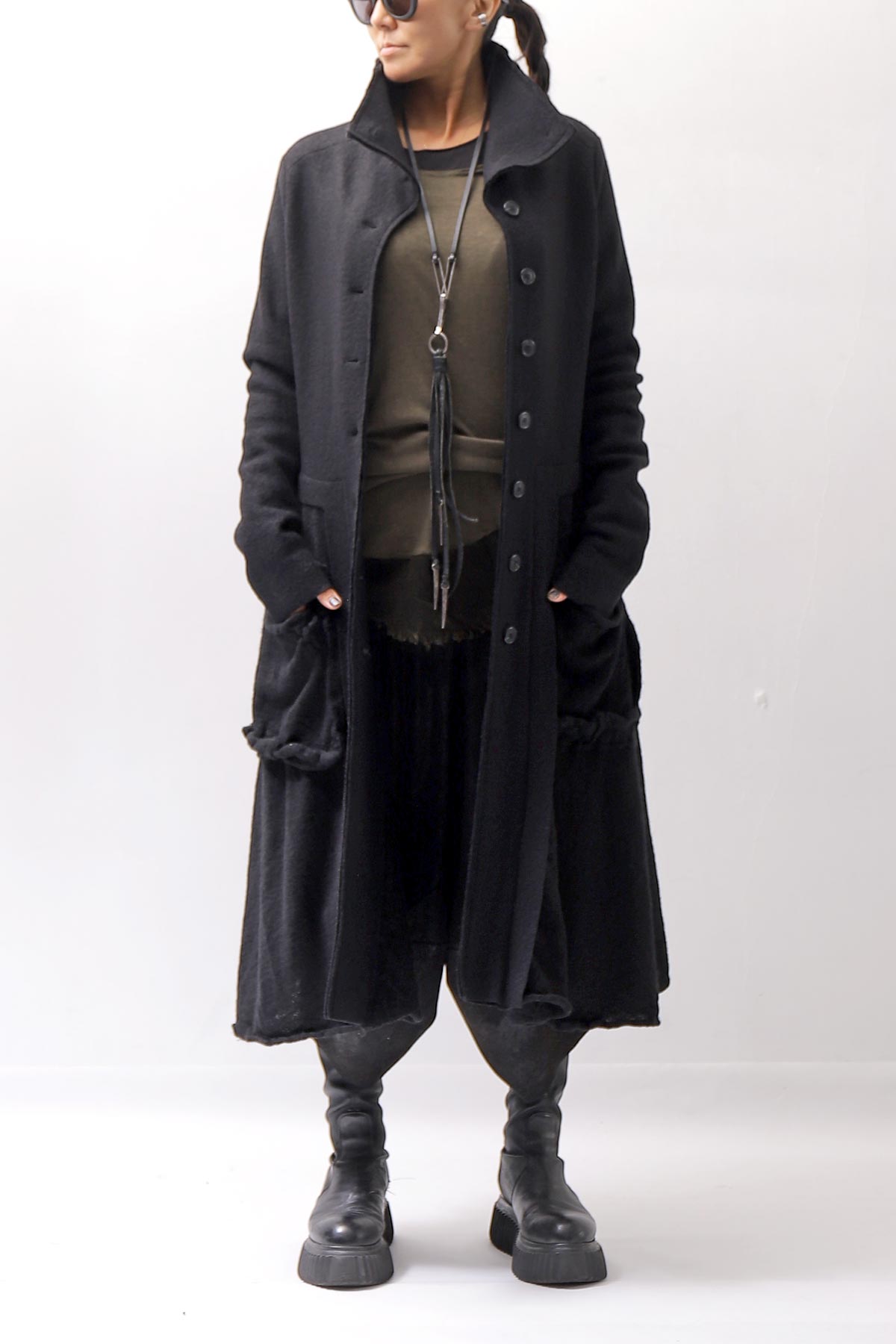 【RUNDHOLZ】 BOILED WOOL & SOFT WOOL KNIT CARDIGAN COAT 388 1203_BLACK
