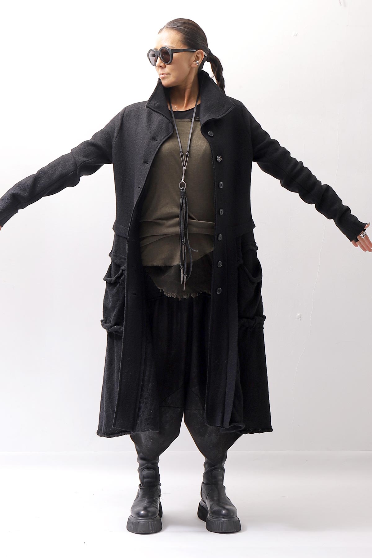 【RUNDHOLZ】 BOILED WOOL & SOFT WOOL KNIT CARDIGAN COAT 388 1203_BLACK