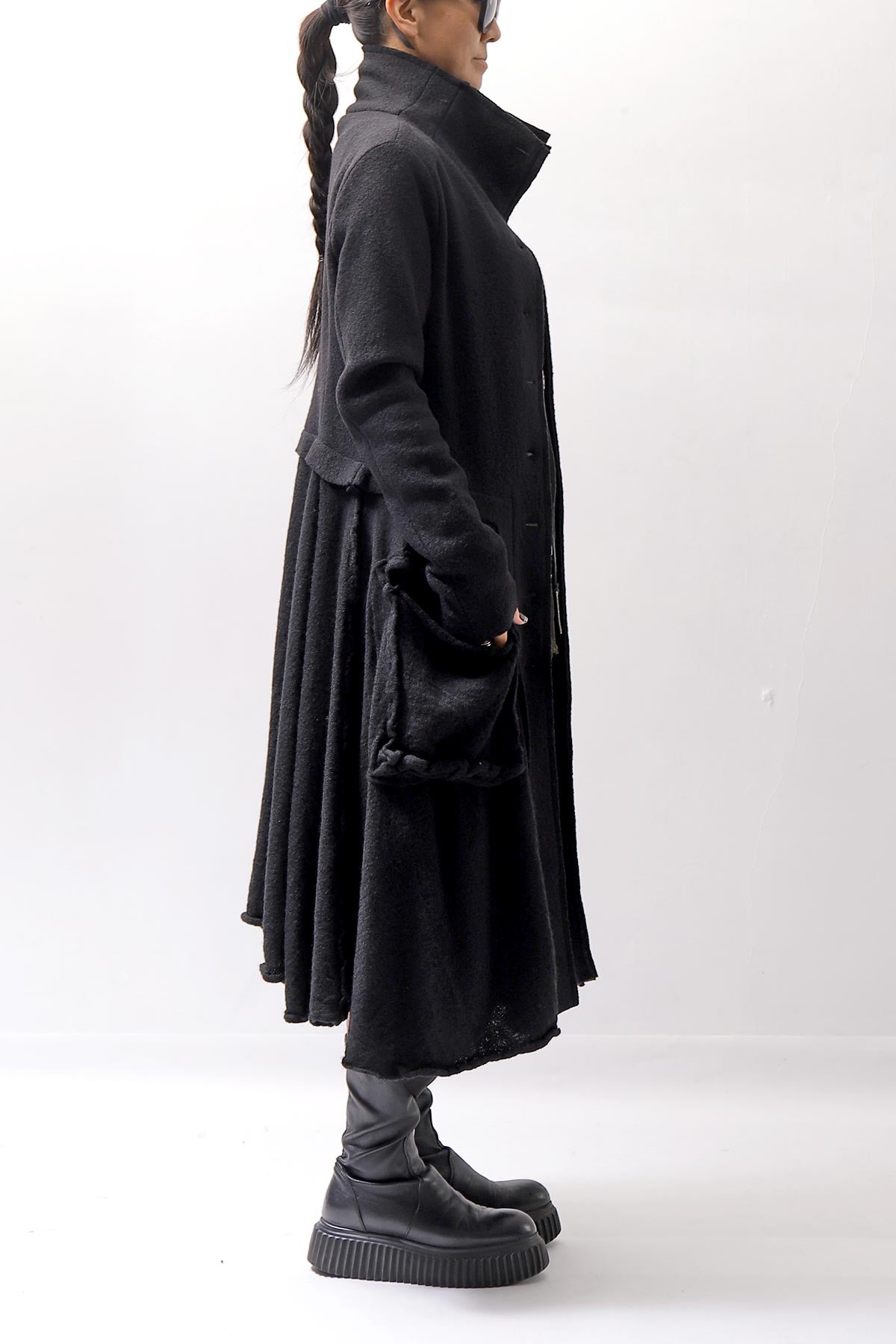 【RUNDHOLZ】 BOILED WOOL & SOFT WOOL KNIT CARDIGAN COAT 388 1203_BLACK