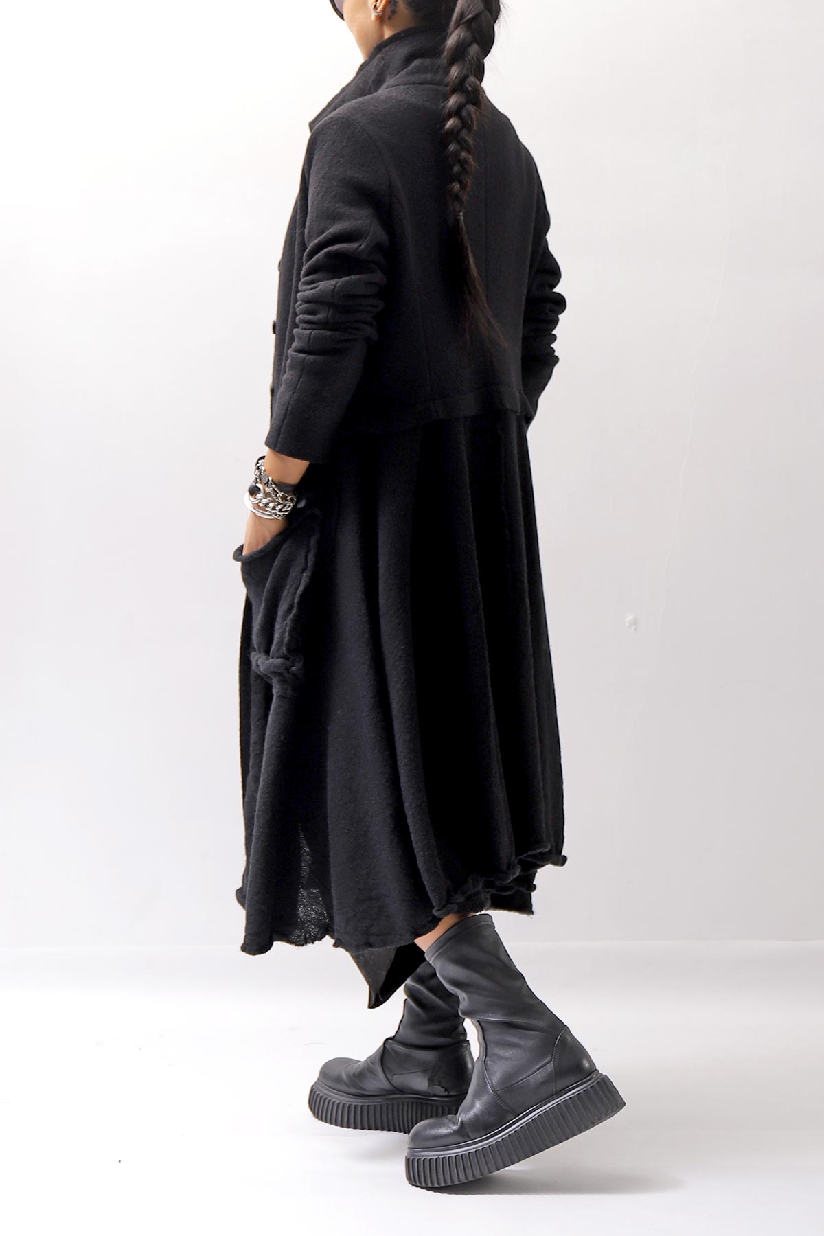 【RUNDHOLZ】 BOILED WOOL & SOFT WOOL KNIT CARDIGAN COAT 388 1203_BLACK