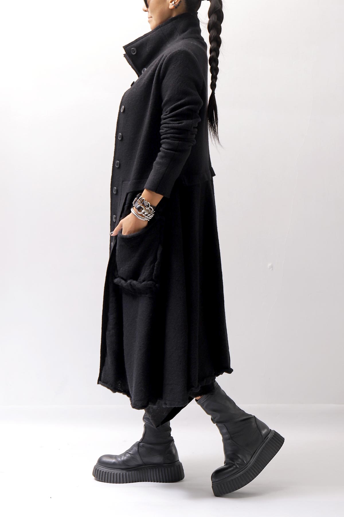 【RUNDHOLZ】 BOILED WOOL & SOFT WOOL KNIT CARDIGAN COAT 388 1203_BLACK