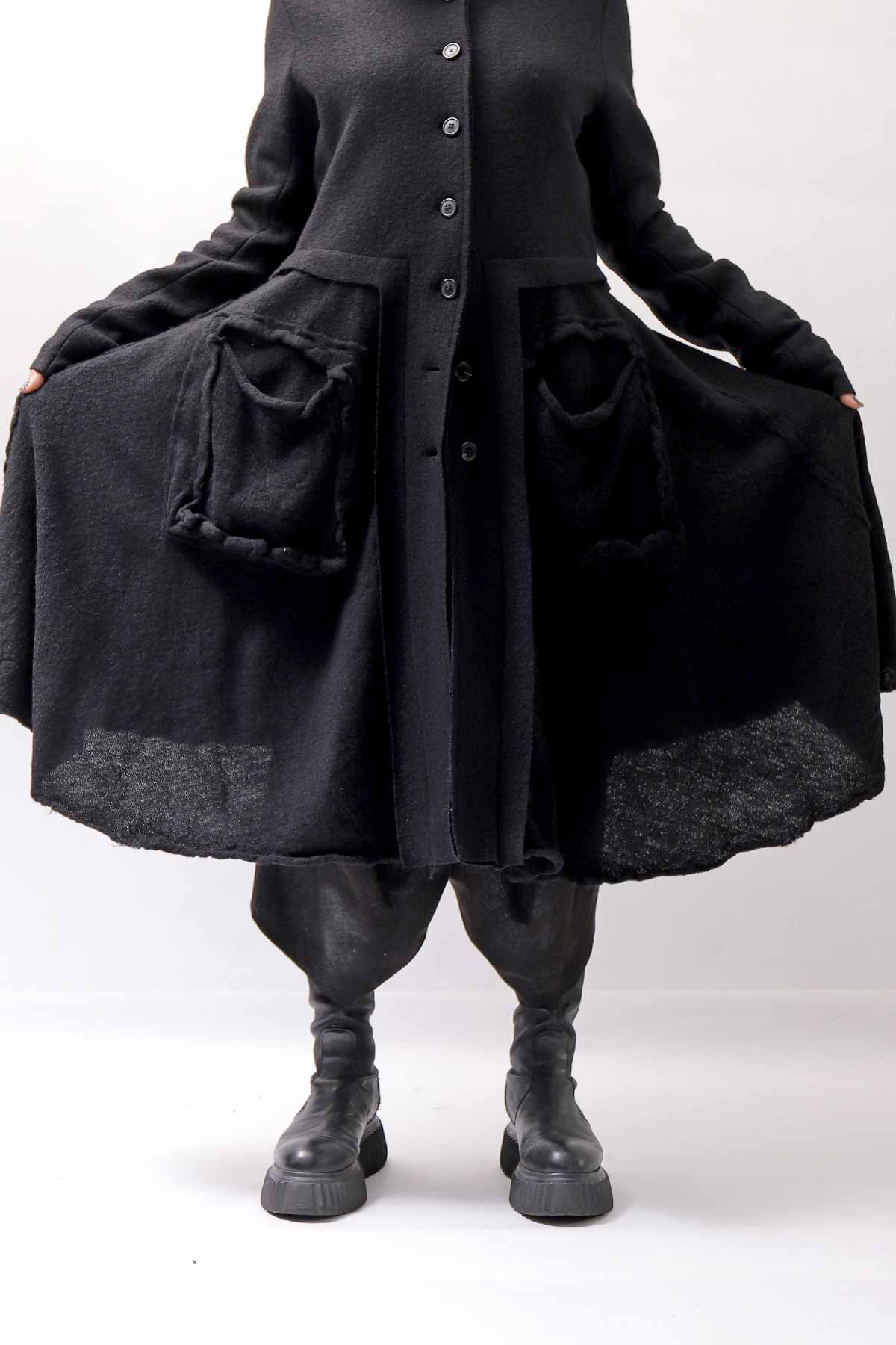 【RUNDHOLZ】 BOILED WOOL & SOFT WOOL KNIT CARDIGAN COAT 388 1203_BLACK