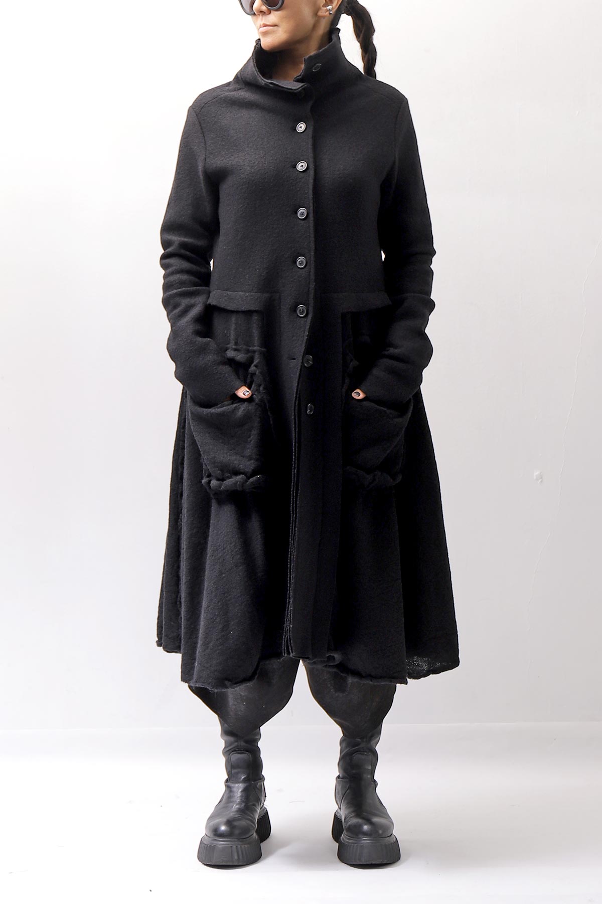 【RUNDHOLZ】 BOILED WOOL & SOFT WOOL KNIT CARDIGAN COAT 388 1203_BLACK