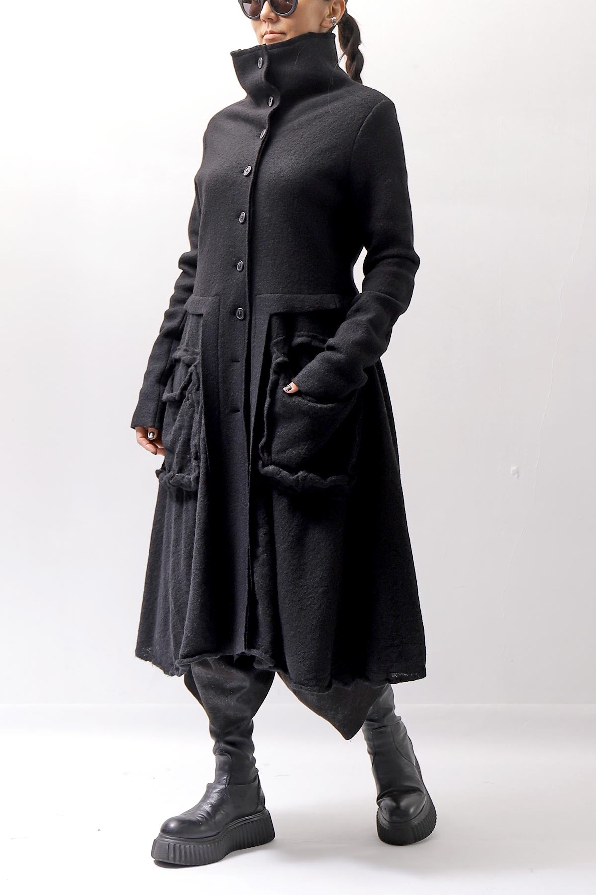 【RUNDHOLZ】 BOILED WOOL & SOFT WOOL KNIT CARDIGAN COAT 388 1203_BLACK