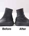 【Alès Dacchia】 BACK ZIP FRONT DRAPE LEATHER SNEAKER_BLACK