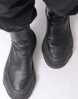 【Alès Dacchia】 BACK ZIP FRONT DRAPE LEATHER SNEAKER_BLACK
