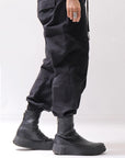 【Alès Dacchia】 BACK ZIP FRONT DRAPE LEATHER SNEAKER_BLACK