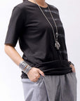 【Primordial is Primitive】 UNISEX SIDE PRINTED SLIM FIT TEE ST-709RO_BLACK