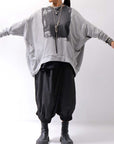 【bajra】 UNISEX BACK DRAPE& PRINTED LIGHT SWEAT TOP 159QK04_GREY PRINTED