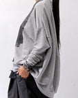 【bajra】 UNISEX BACK DRAPE& PRINTED LIGHT SWEAT TOP 159QK04_GREY PRINTED