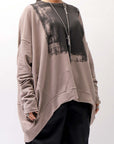 【bajra】 UNISEX BACK DRAPE& PRINTED LIGHT SWEAT TOP 159QK04_TAUPE PRINTED