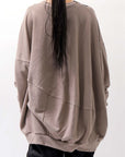 【bajra】 UNISEX BACK DRAPE& PRINTED LIGHT SWEAT TOP 159QK04_TAUPE PRINTED