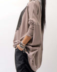 【bajra】 UNISEX BACK DRAPE& PRINTED LIGHT SWEAT TOP 159QK04_TAUPE PRINTED