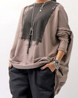 【bajra】 UNISEX BACK DRAPE& PRINTED LIGHT SWEAT TOP 159QK04_TAUPE PRINTED