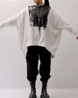 【bajra】 UNISEX BACK DRAPE& PRINTED LIGHT SWEAT TOP 159QK04_WHITE PRINTED