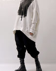 【bajra】 UNISEX BACK DRAPE& PRINTED LIGHT SWEAT TOP 159QK04_WHITE PRINTED