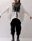 【bajra】 UNISEX BACK DRAPE& PRINTED LIGHT SWEAT TOP 159QK04_WHITE PRINTED