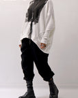 【bajra】 UNISEX BACK DRAPE& PRINTED LIGHT SWEAT TOP 159QK04_WHITE PRINTED
