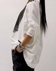【bajra】 UNISEX BACK DRAPE& PRINTED LIGHT SWEAT TOP 159QK04_WHITE PRINTED