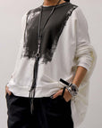 【bajra】 UNISEX BACK DRAPE& PRINTED LIGHT SWEAT TOP 159QK04_WHITE PRINTED
