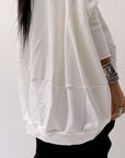【bajra】 UNISEX BACK DRAPE& PRINTED LIGHT SWEAT TOP 159QK04_WHITE PRINTED
