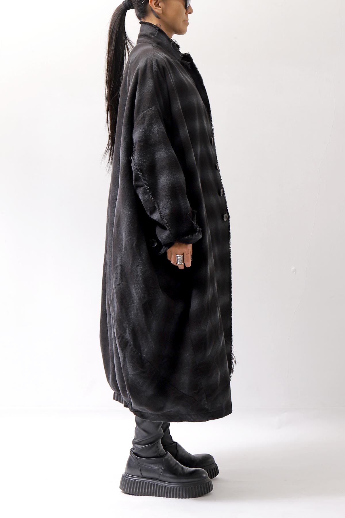 【bajra】 UNISEX BACK DRAPE SHIRT CARDIGAN 154QB01_BLACK