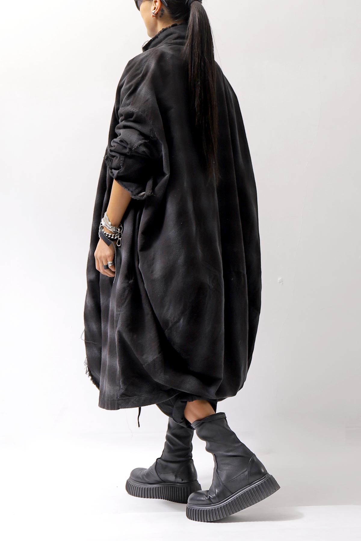 【bajra】 UNISEX BACK DRAPE SHIRT CARDIGAN 154QB01_BLACK