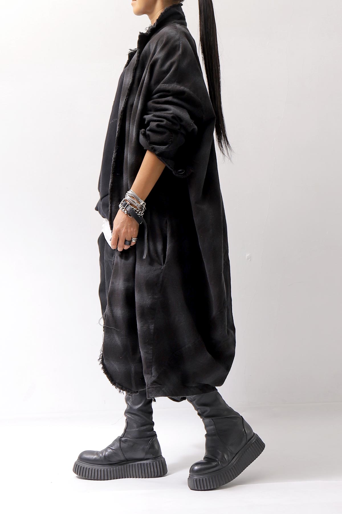 【bajra】 UNISEX BACK DRAPE SHIRT CARDIGAN 154QB01_BLACK