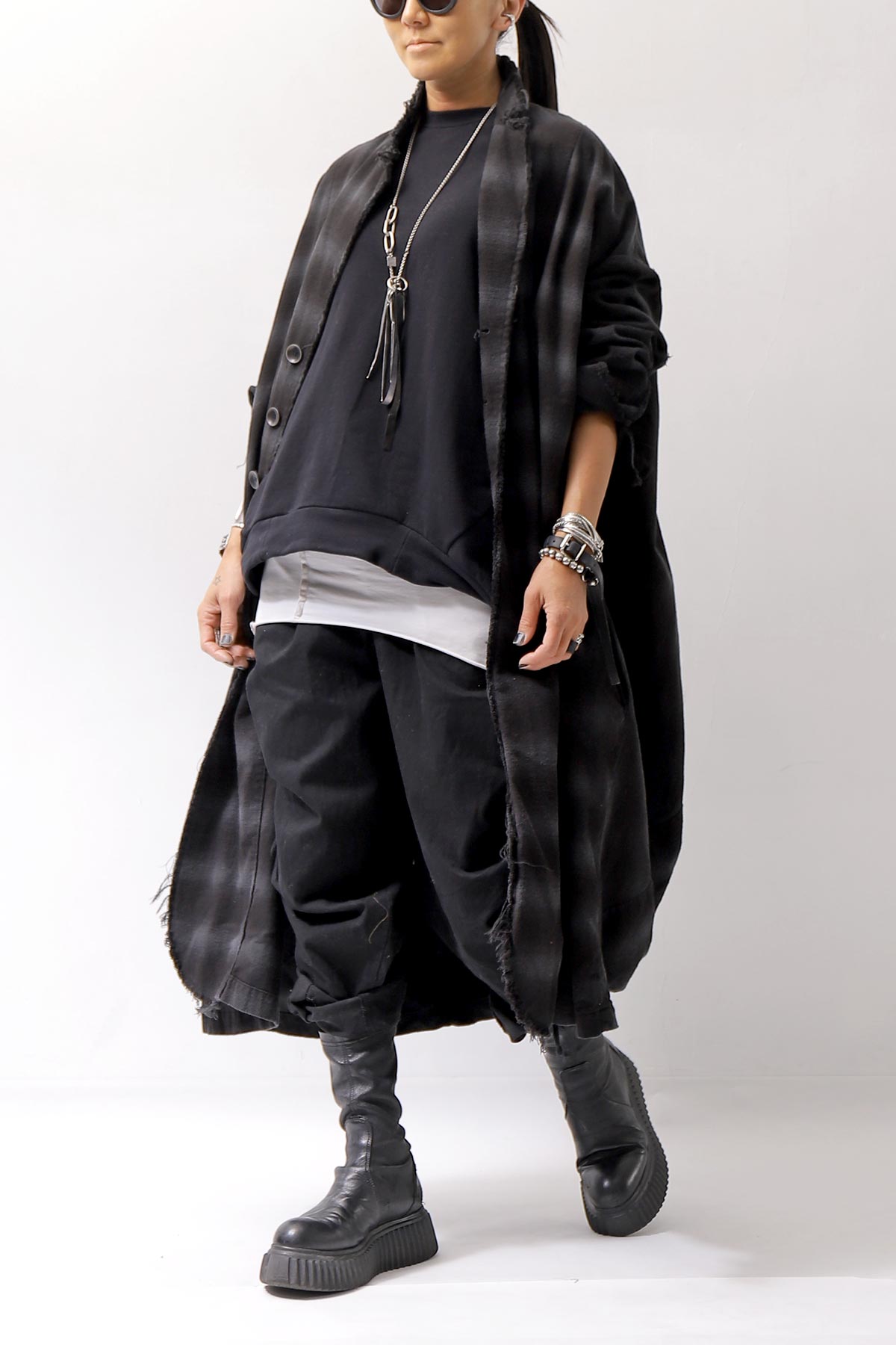 【bajra】 UNISEX BACK DRAPE SHIRT CARDIGAN 154QB01_BLACK