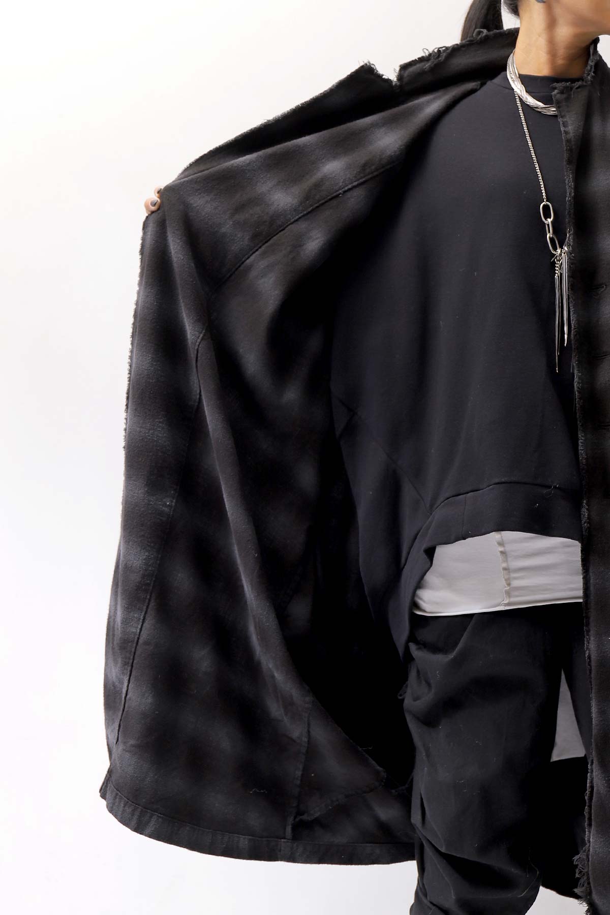 【bajra】 UNISEX BACK DRAPE SHIRT CARDIGAN 154QB01_BLACK