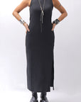 【thom/krom】 SKIN COTTON SLEEVE-LESS LONG DRESS WD58_BLACK