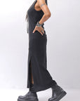 【thom/krom】 SKIN COTTON SLEEVE-LESS LONG DRESS WD58_BLACK