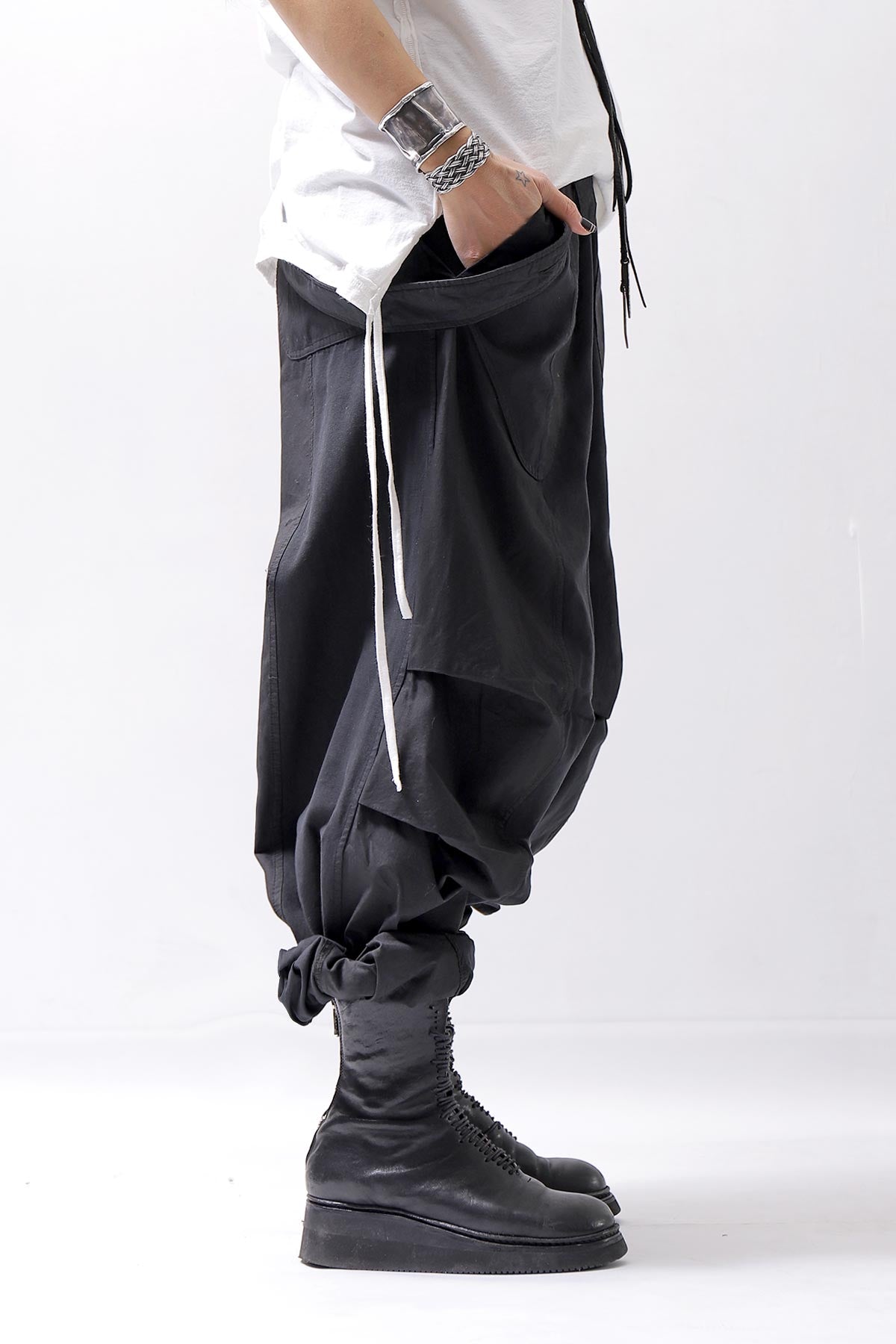 【Andrea Ya'aqov】 UNISEX 2WAY SHOULDER SALOPETTE PARACHUTE PANTS PAK71_BLACK