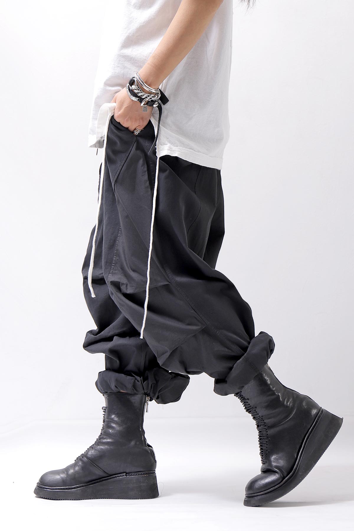 【Andrea Ya'aqov】 UNISEX 2WAY SHOULDER SALOPETTE PARACHUTE PANTS PAK71_BLACK