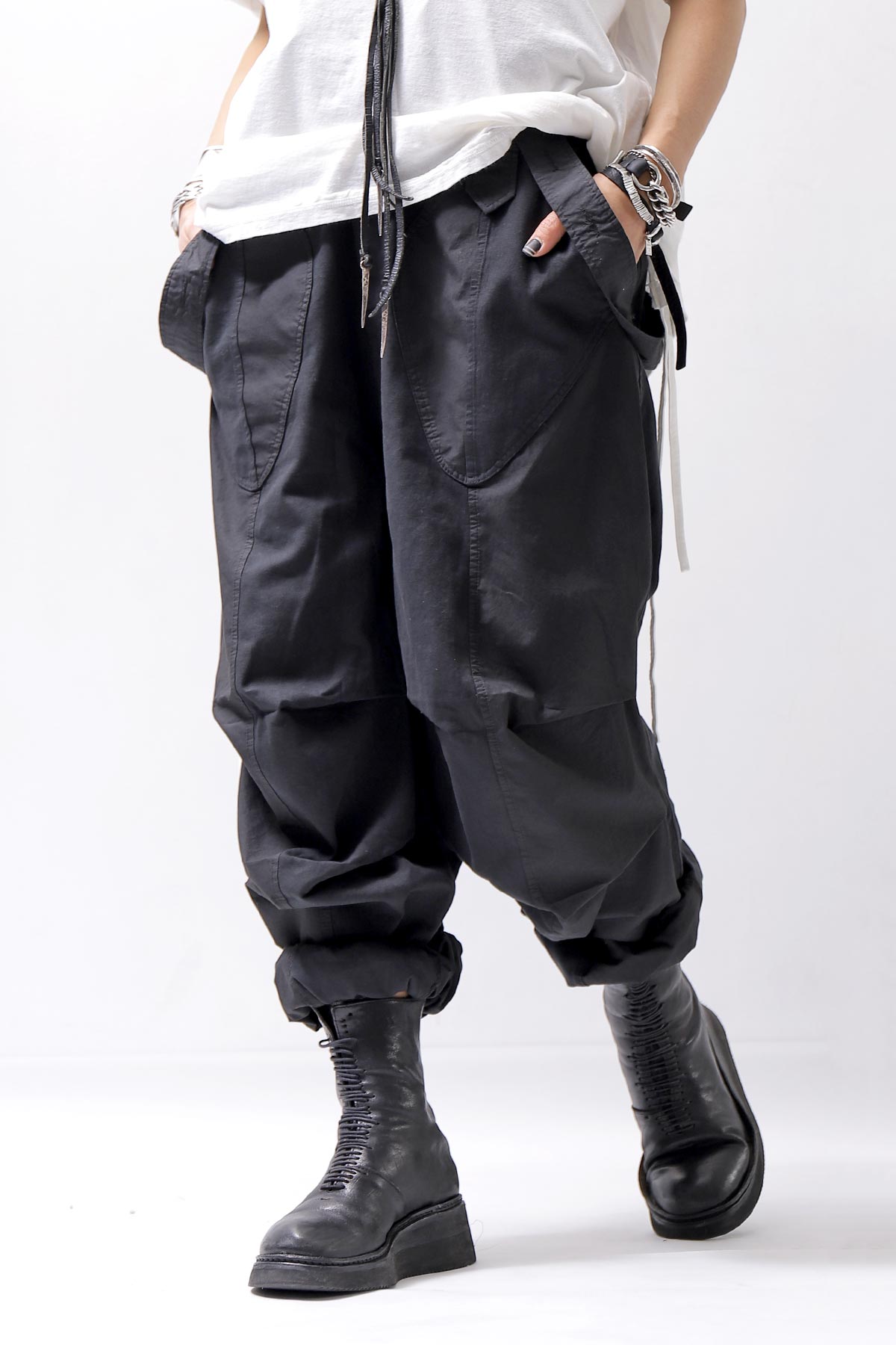 【Andrea Ya'aqov】 UNISEX 2WAY SHOULDER SALOPETTE PARACHUTE PANTS PAK71_BLACK