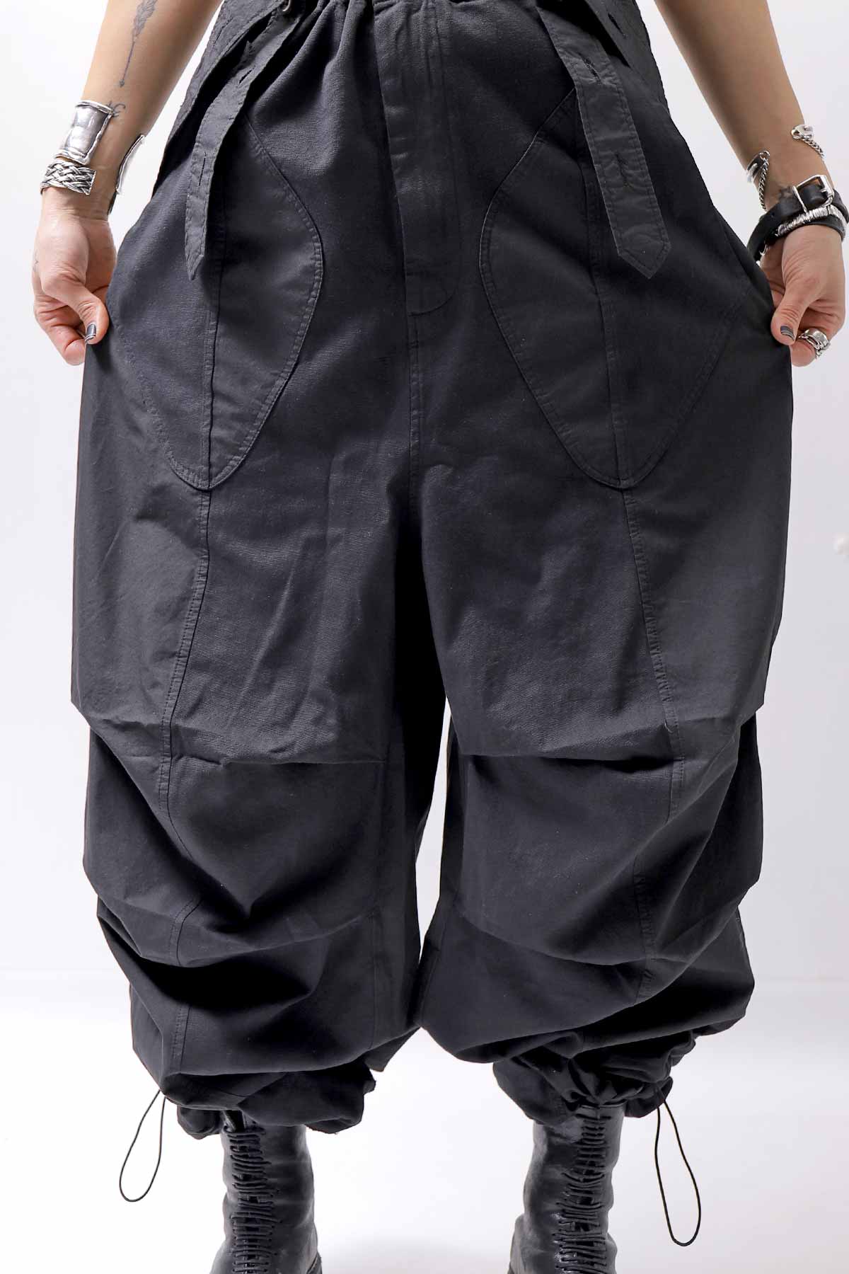 【Andrea Ya'aqov】 UNISEX 2WAY SHOULDER SALOPETTE PARACHUTE PANTS PAK71_BLACK
