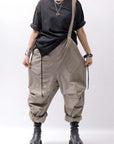 【Andrea Ya'aqov】 UNISEX 2WAY SHOULDER SALOPETTE PARACHUTE PANTS PAK71_OLIVE BEIGE
