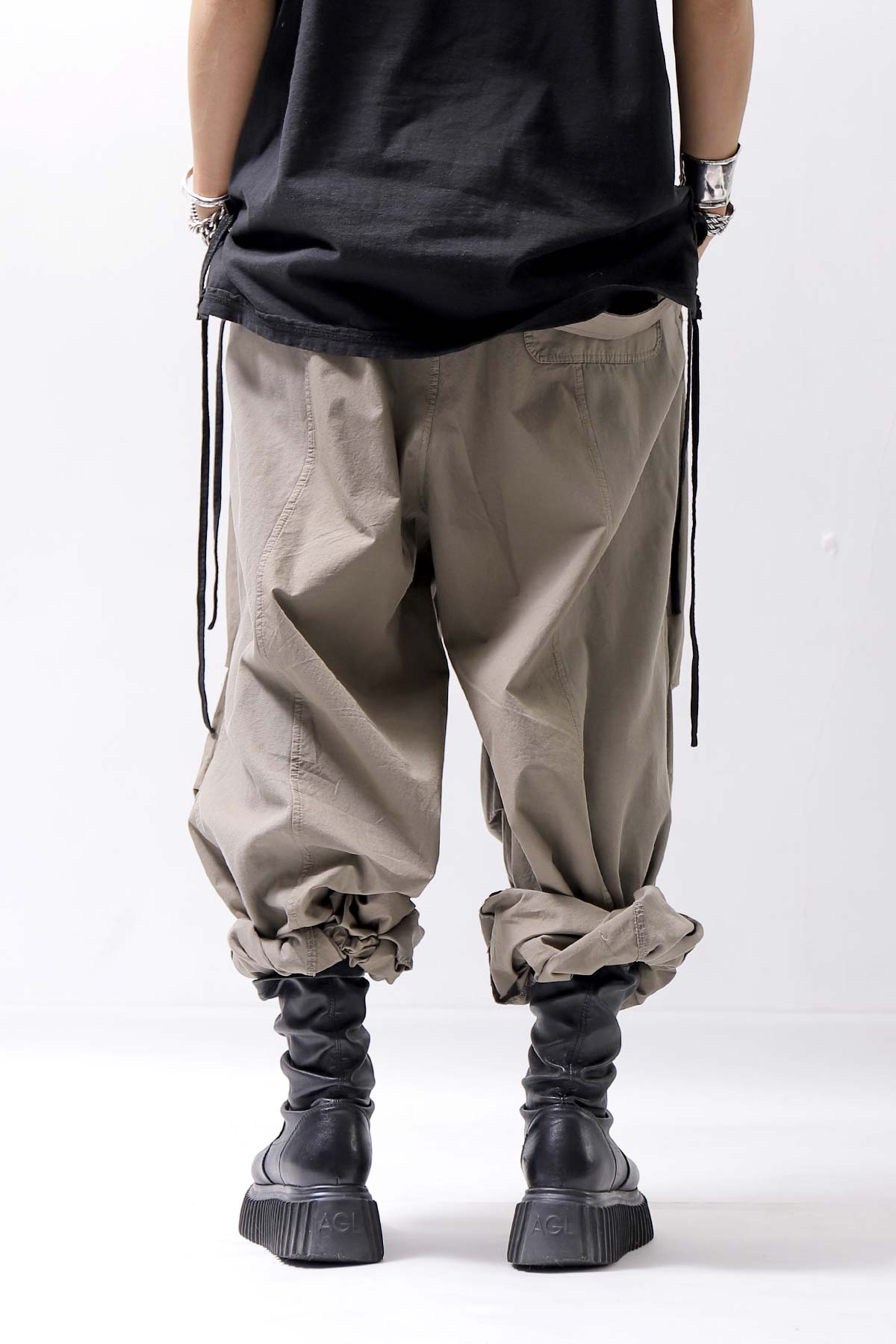【Andrea Ya'aqov】 UNISEX 2WAY SHOULDER SALOPETTE PARACHUTE PANTS PAK71_OLIVE BEIGE