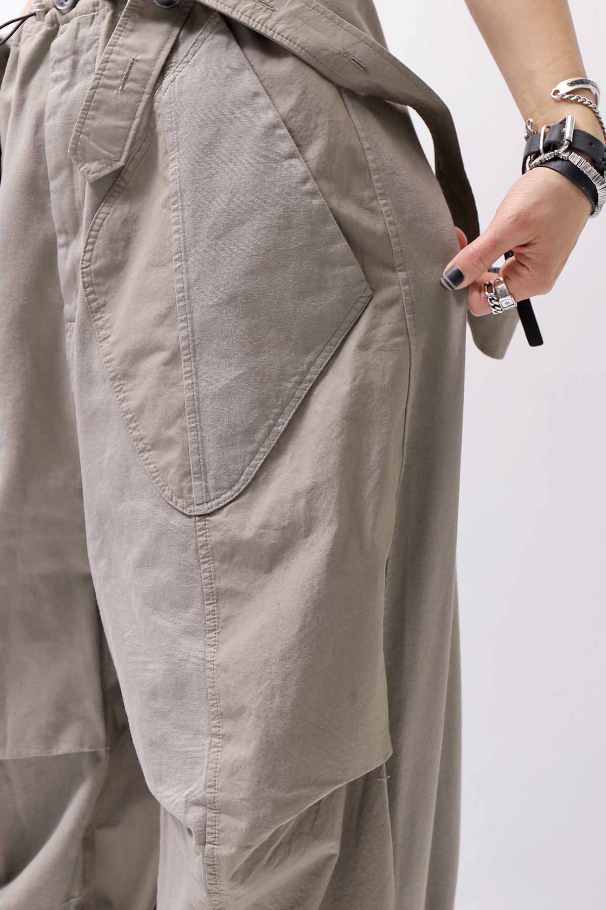 【Andrea Ya'aqov】 UNISEX 2WAY SHOULDER SALOPETTE PARACHUTE PANTS PAK71_OLIVE BEIGE