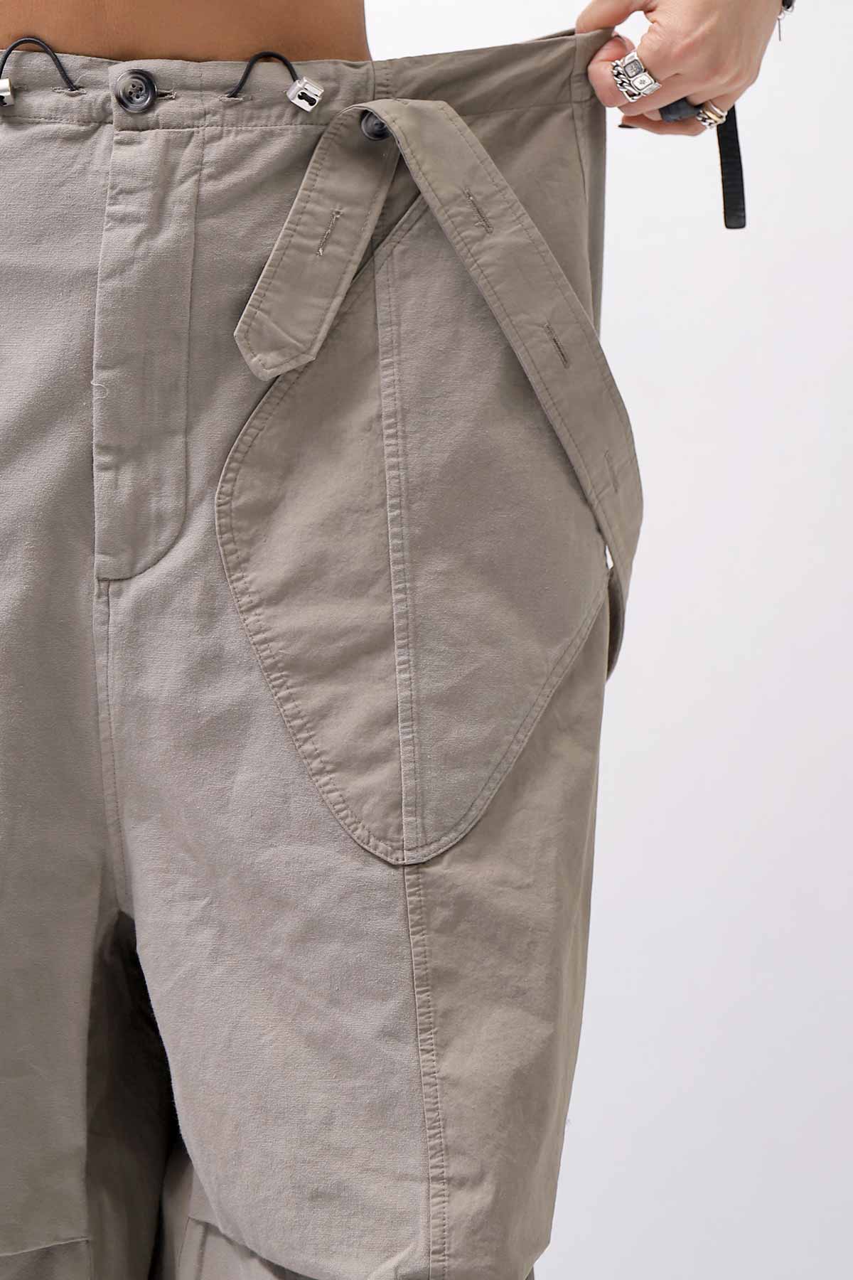 【Andrea Ya'aqov】 UNISEX 2WAY SHOULDER SALOPETTE PARACHUTE PANTS PAK71_OLIVE BEIGE