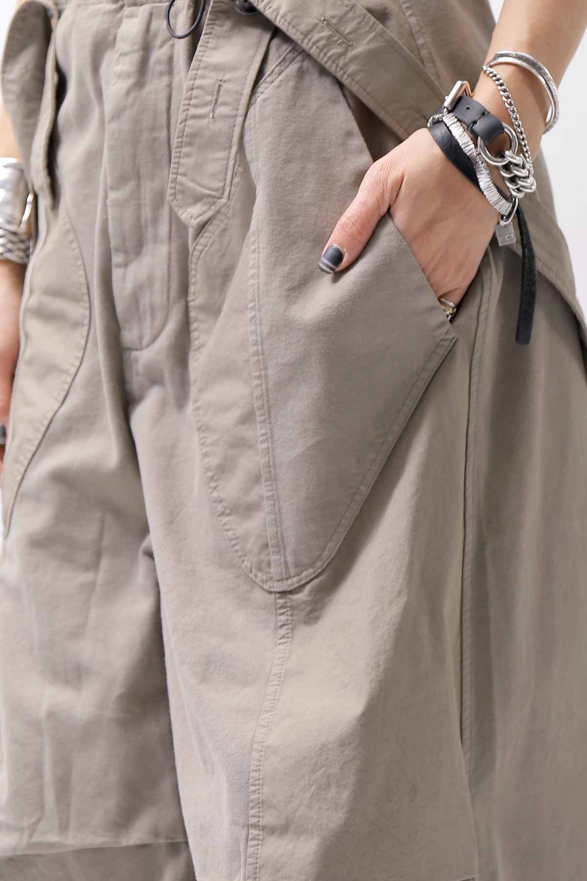【Andrea Ya'aqov】 UNISEX 2WAY SHOULDER SALOPETTE PARACHUTE PANTS PAK71_OLIVE BEIGE