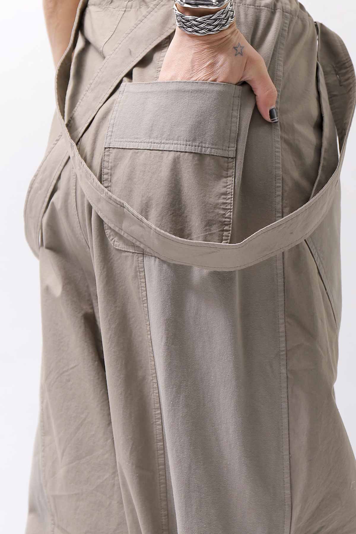 【Andrea Ya'aqov】 UNISEX 2WAY SHOULDER SALOPETTE PARACHUTE PANTS PAK71_OLIVE BEIGE