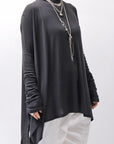 【NOSTRASANTISSIMA】 ASYMMETRY VISCOSE&SILK LIGHT SWEATER TOP M122_BLACK