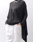【NOSTRASANTISSIMA】 ASYMMETRY VISCOSE&SILK LIGHT SWEATER TOP M122_BLACK